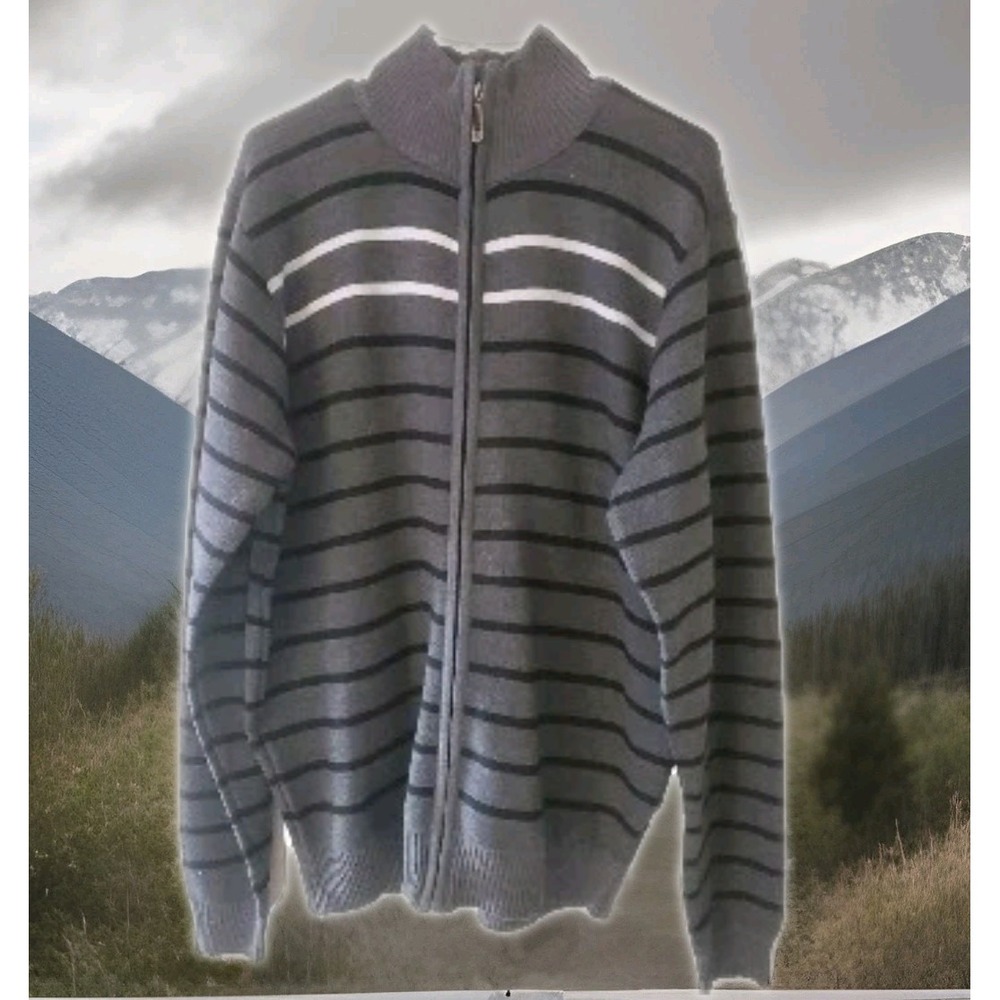 True Rock Cardigan Sweater Mens 2XL Full Zip Relaxed Fit Knit Gray Long Sleeve
